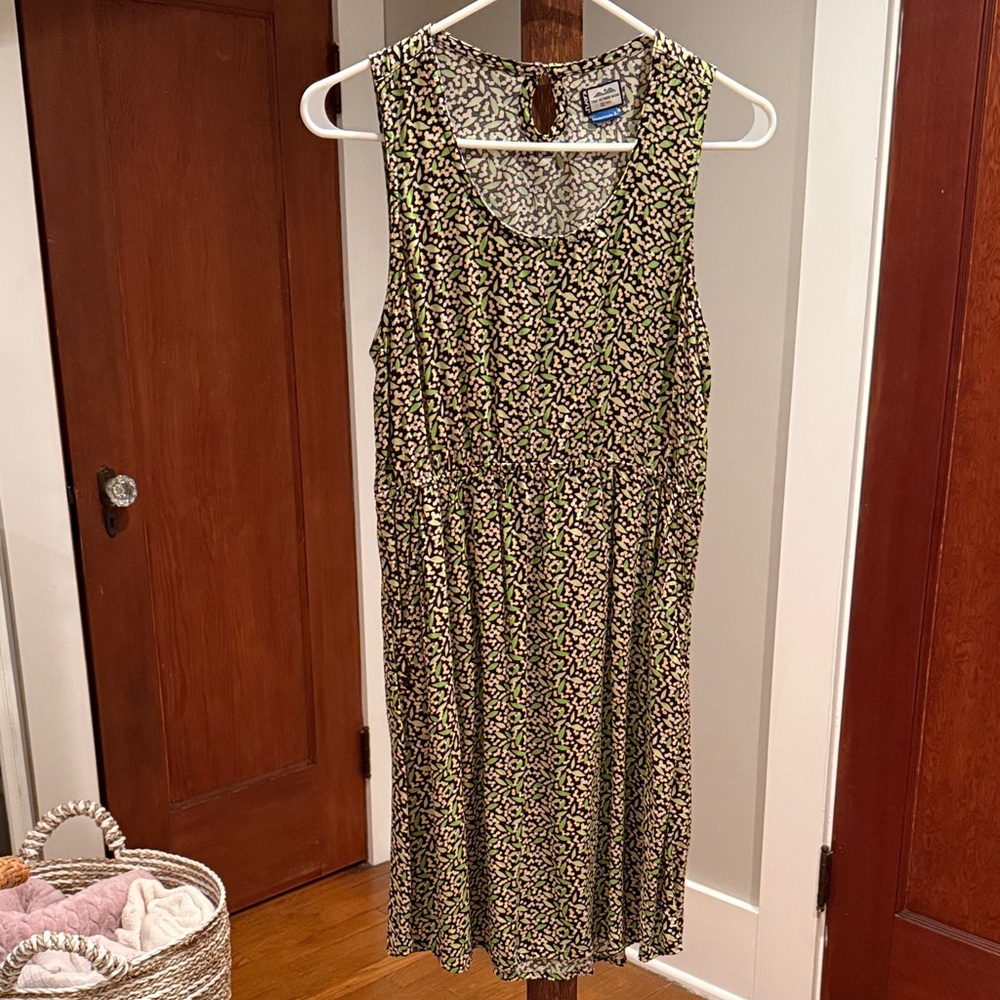 Kavu Black, Green, Peach Sleeveless Printed Scoop Neck Sun Dress Size S